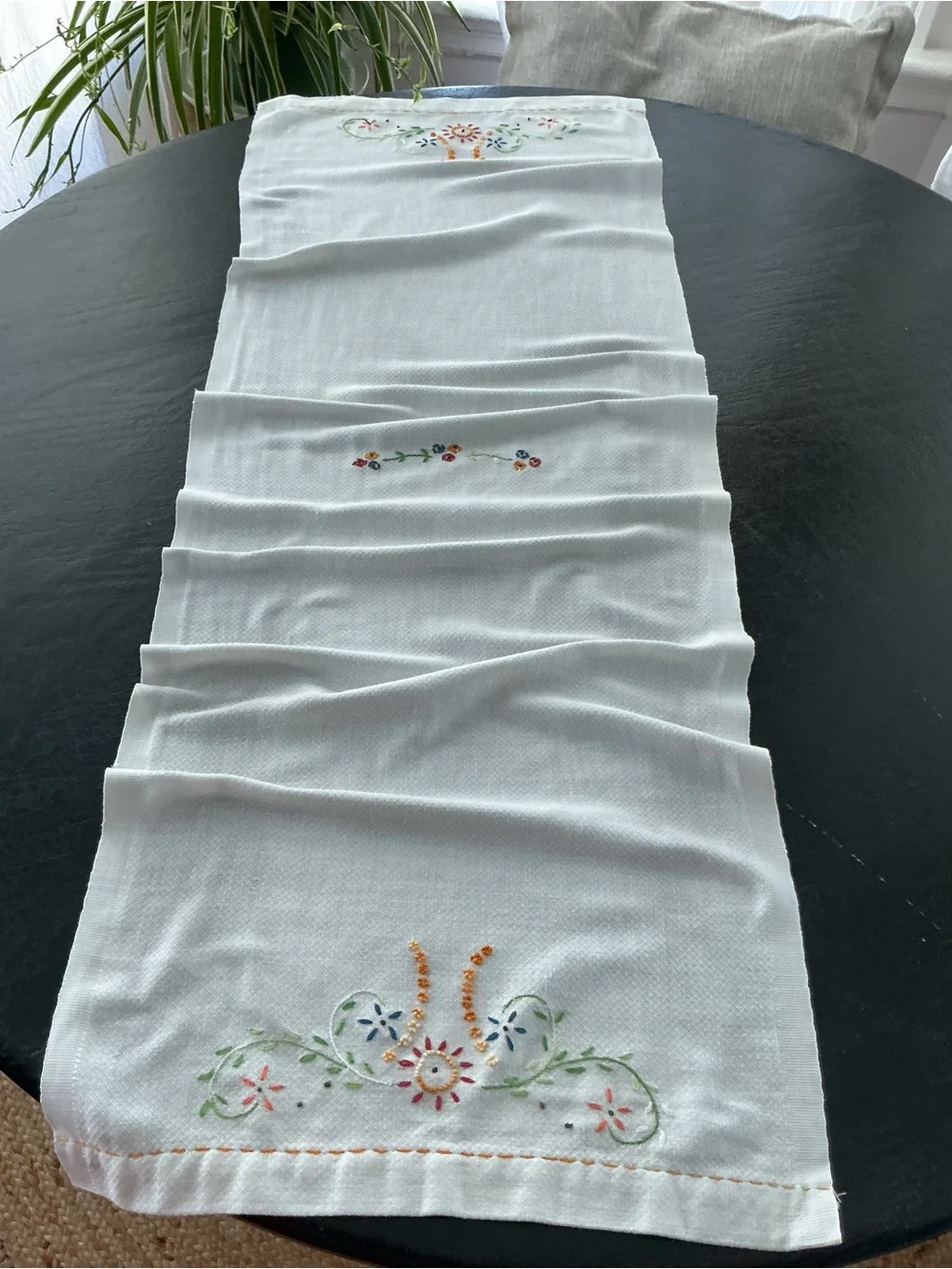 Vintage floral embroidered table runner